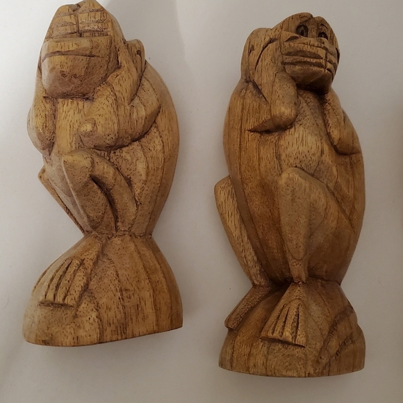 3 Wise Monkeys Vintage Wood Hand Carved See No Evil Hear No Evil Speak No Evil - Picture 6 of 10